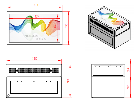 55寸臥式透明屏展柜
